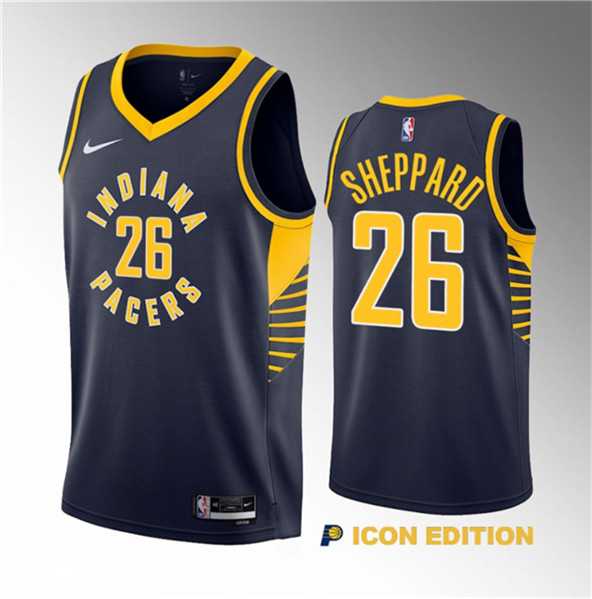Men%27s Indiana Pacers #26 Ben Sheppard Navy 2023 Draft Icon Edition Stitched Basketball Jersey Dzhi